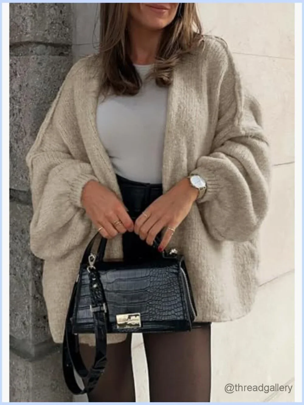 Oversized Lantern Sleeve Knit Cardigan Sweater